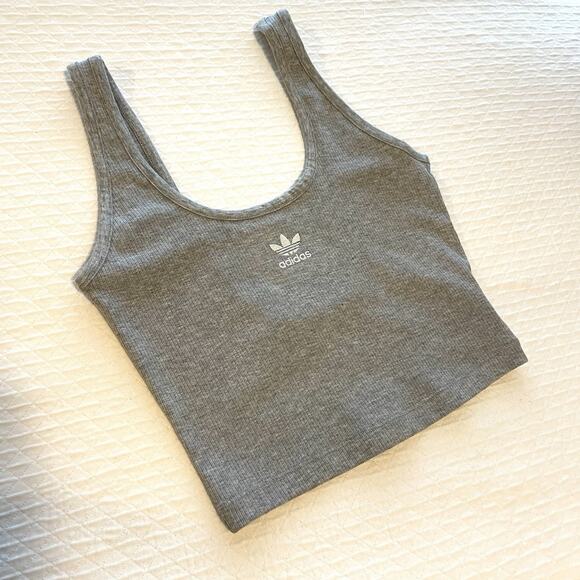 Adidas Originals Rib Crop Tank Top Athletic Sports Workout Layering Shirt Sz XS - Picture 3 of 9